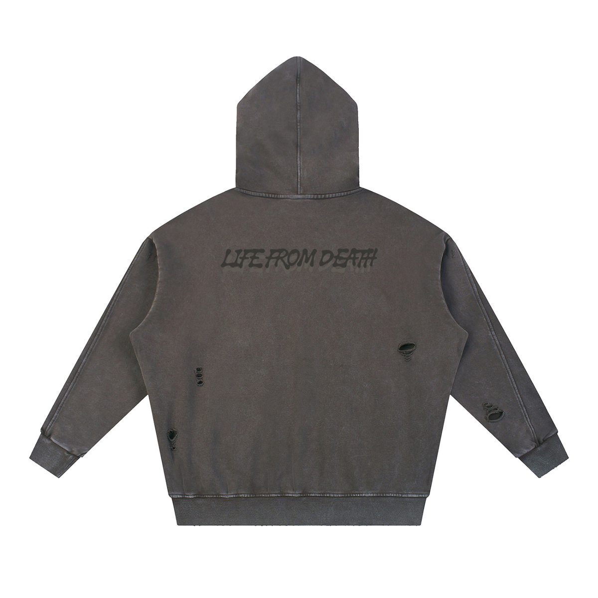 Coffee Redeemed Snow Washed Distressed Panel Pocket Hoodie