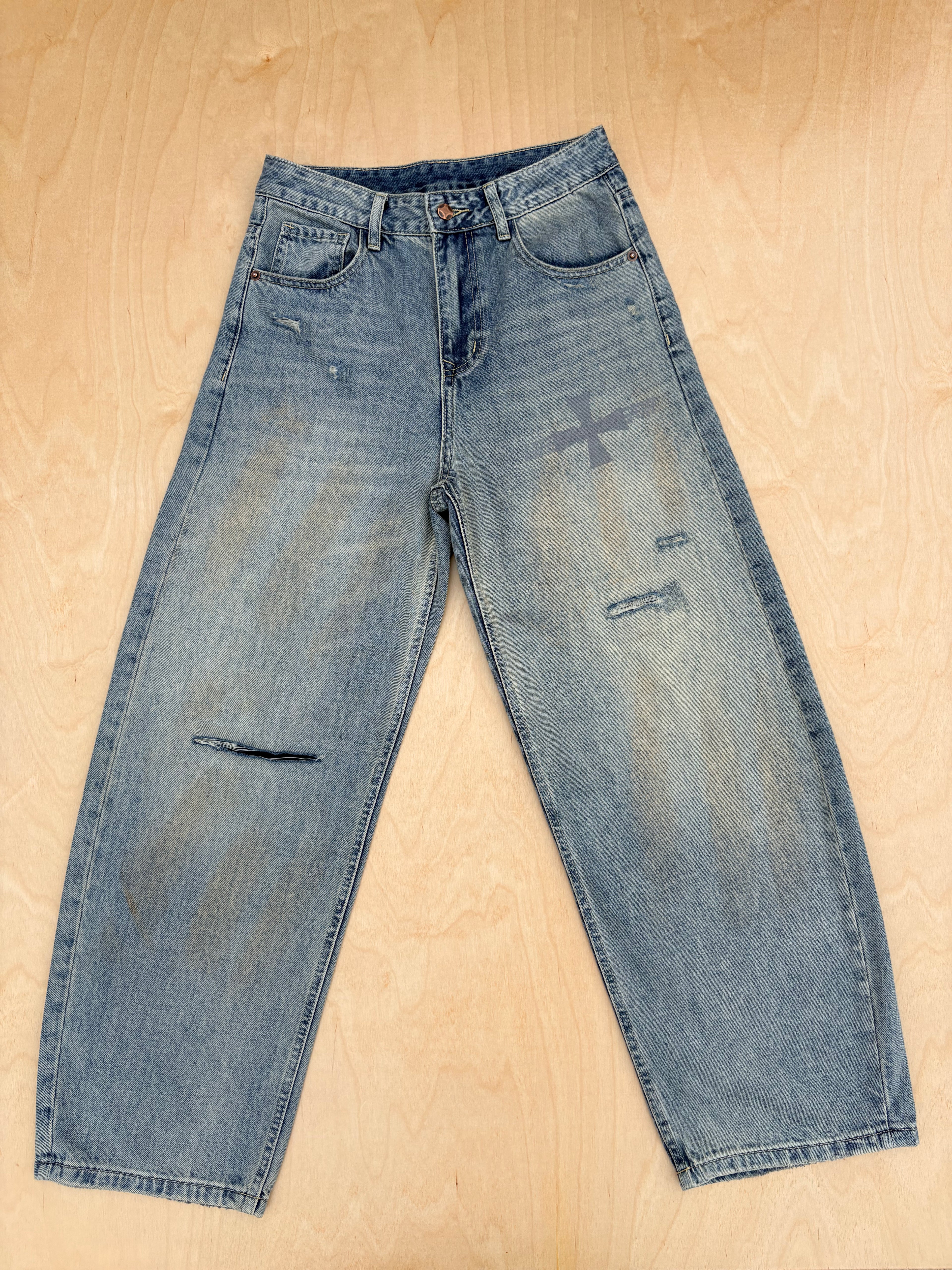 Redeemed Distressed Barrel Leg Jeans