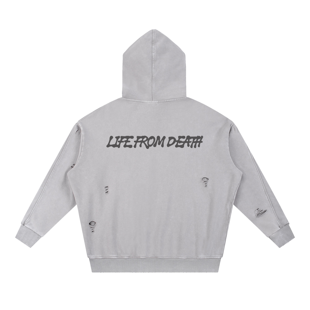 Light Gray Redeemed Snow Washed Distressed Panel Pocket Hoodie