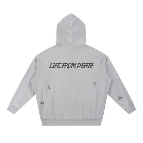 Light Gray Redeemed Snow Washed Distressed Panel Pocket Hoodie